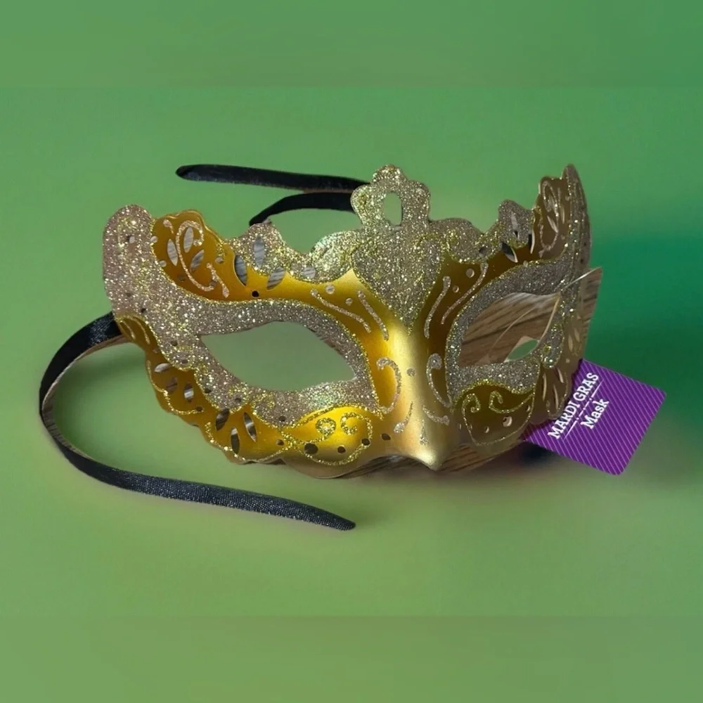 Mardi Gras Costume Mask-Gold Adult Size. Wear It Or Decorate With It.
